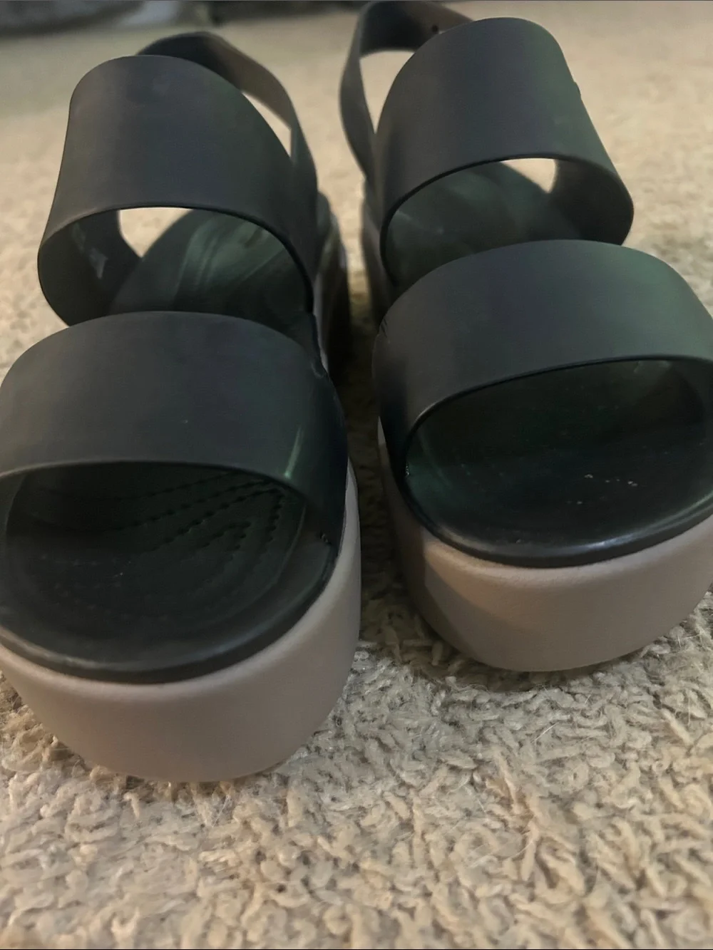 CROCS Women's Black Platform Sandal with Taupe Platform